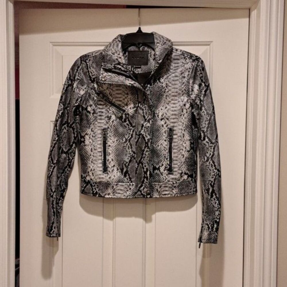 Blank NYC Vegan Leather Moto Jacket in Anaconda Black Snake Women's XS